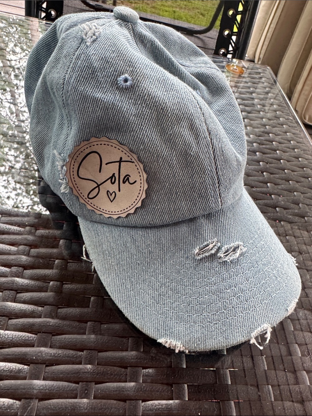 Distressed Light Blue Denim Baseball Cap for Women